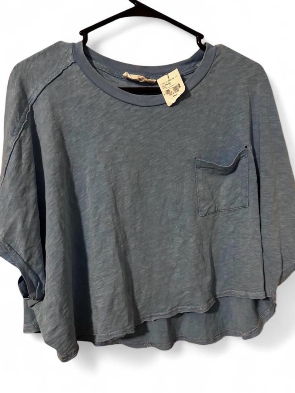 Double Zero Cropped Pocket Tee in Slate Blue